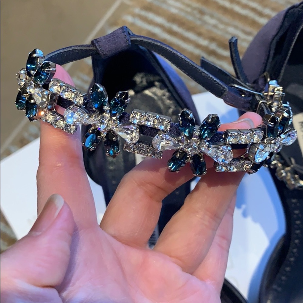 Like New Manolo Blahnik Navy Satin Crystal Pumps - Picture 4 of 8